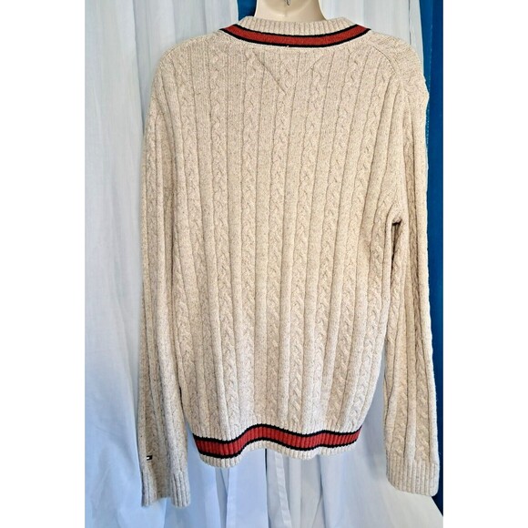 Tommy Hilfiger Long Sleeve Tan Wool Sweater Long Cable Preppy Grandpa XL Men - Picture 3 of 11